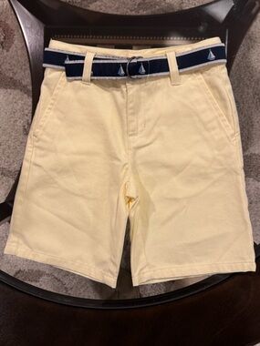 Janie and Jack Buttercream / Light Yellow Shorts with Navy Sailboat Belt